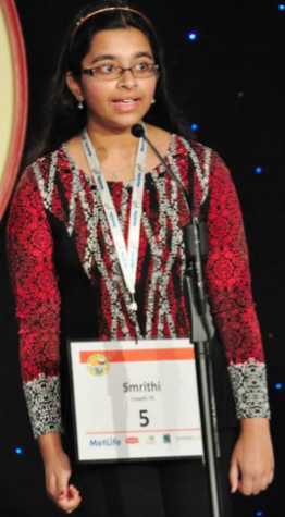 After winning the Regional title July 2014 in Dallas, Upadhyayula was awarded an all-expenses-paid trip to compete at the South Asian Spelling Bee nationals in New Jersey. Last year, she even reached the National Scripps Bee and hopes to match her performance this year since it will be her last year competing. Photo courtesy Smrithi Upadhyayula