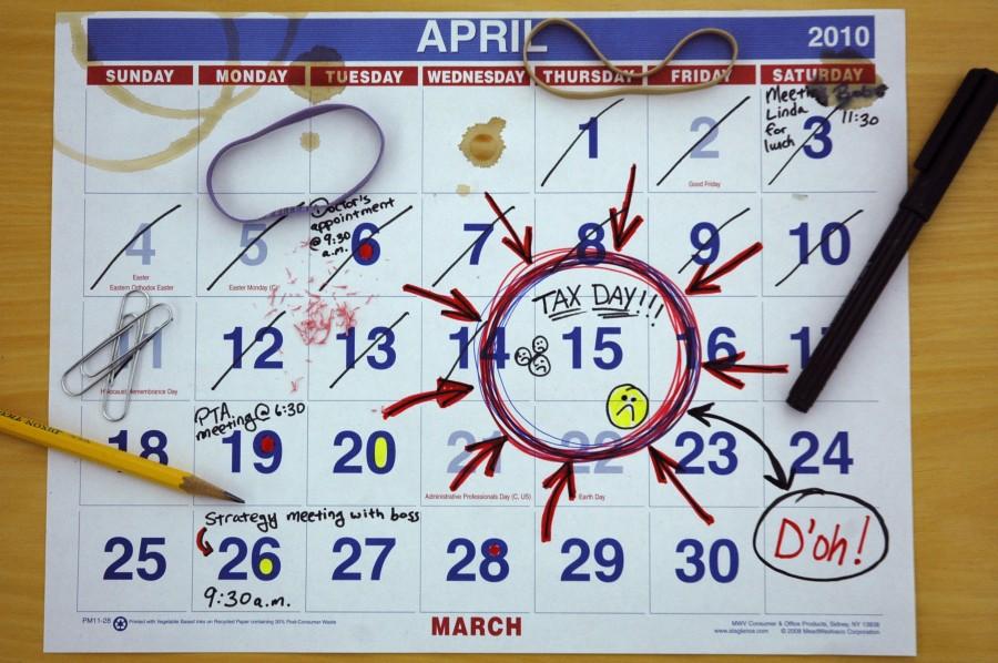 Anthony Conroy photo illustration of calendar with April 15, federal income tax deadline, circled. Baltimore Sun 2010 