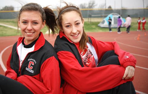 Together, freshman Peyton Kingsley and Olivia Wolford have already made a huge impact on the girl’s varsity track team with their friendship and track skills. Photo by Brian Hwu.  
