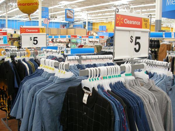 Cheap clothes fill the isles of Wal-Mart in Lewisville TX, waiting for frugal teenagers to purchase them for a cheap price. Photo by Trevor Stiff.