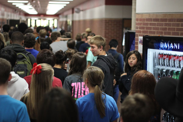 Crowded hallways cause constant hassle for students during passing periods. Photo by Jack Ficklen. 