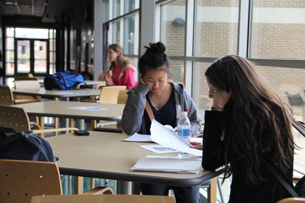 Seniors Ashley Liu and Melissa Trevino utilize the north campus to knock out as many college credits as possible before they leave for college. Photo by Jack Ficklen