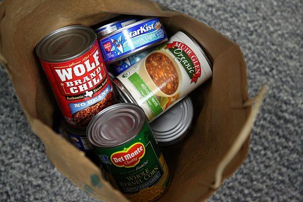 Students brought in canned foods to their forth period classes for the Super Bowl of Caring can drive this week. Photo by Trevor Stiff. 