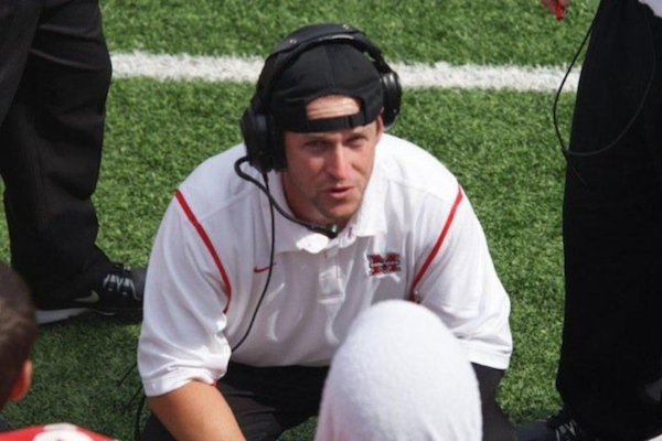 Former Barbers Hill offensive coordinator Michael Odle coaching at Flower Mound Marcus High School. Odle was the quarterback of the 1996 state championship team. Photo courtesy of Michael Odle. 