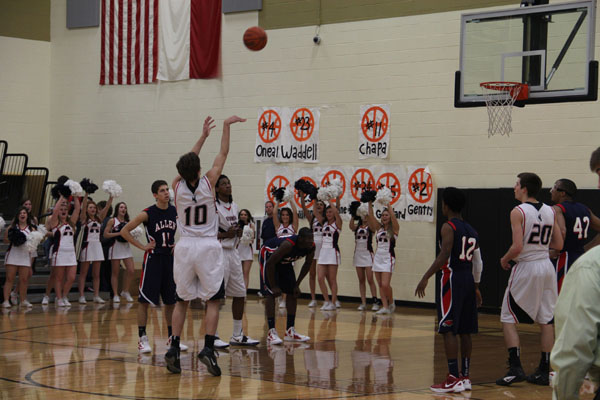 Jett Raines takes a free throw in their first playoff game against the Allen Eagles on Tuesday. Photo by Jack Ficklen