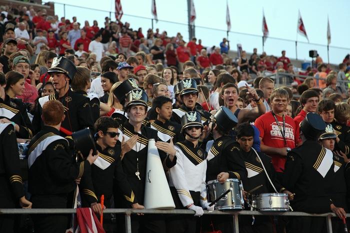 Excited Coppell students dress up in Garland band uniforms to intimidate the other team.  Photo by Rowan Khazendar.