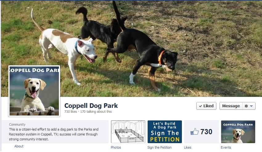 Print screen of the Facebook group: Coppell Dog Park.