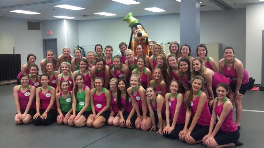 CHS Lariette drill team poses with Goofy after the conclusion of their mock audition in Disney World Saturday March 23.