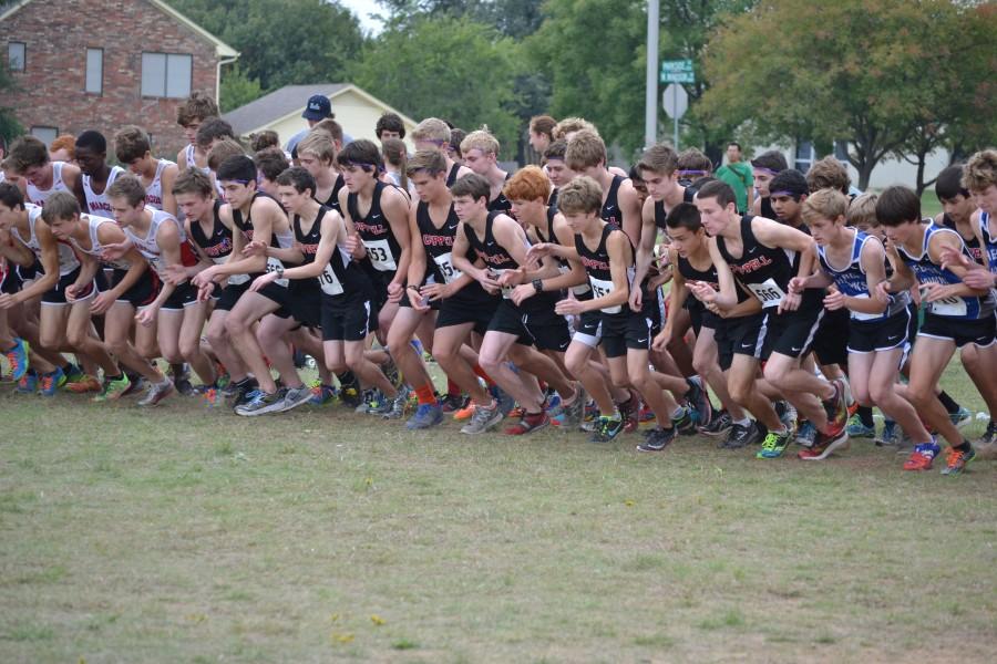 The JV boys went into a tiebreaker for third place with Flower Mound, and senior Chandler Moakes time put them ahead. Photo by Elizabeth Sims