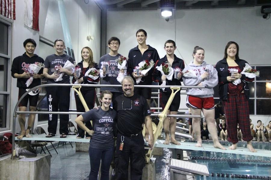 Eight swimming and diving seniors were recognized on Jan. 9. at their last home meet before Districts, Regionals and State Photo by Francesca Graham. 