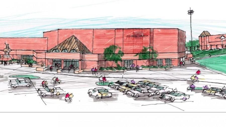 An archiectural sketch of Coppell Arena, a new addition to the Coppell High School campus in the fall of 2016. the arena was part of the bond package that passed in May 2013. Photo courtesy of Sid Grant. 