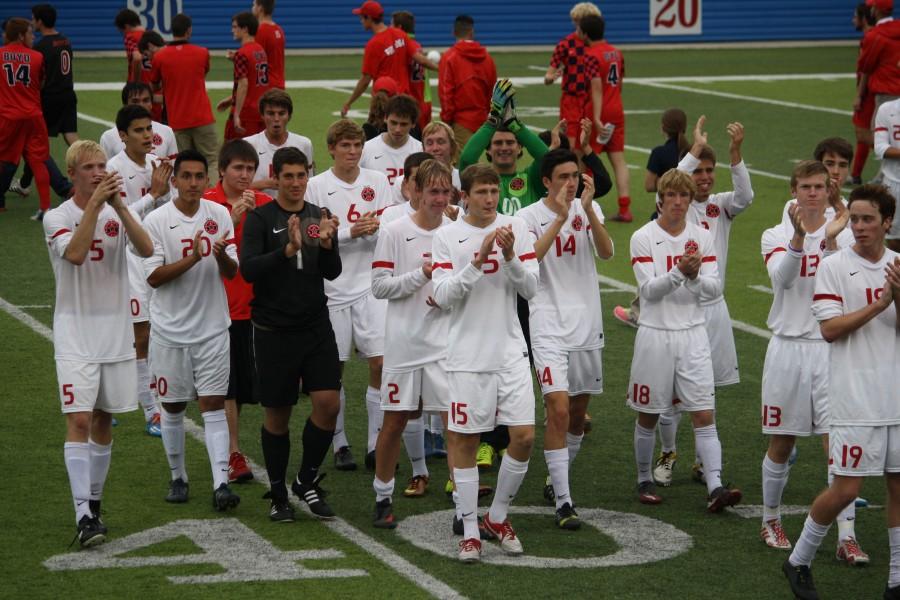 The Coppell Cowboys celebrating after their 1 to 0 win against McKinney Boyd. The Cowboys move on to play in the Class 5A Championship game against Fort Bend Clements on Saturday at 1pm. Photo by Mark Slette.