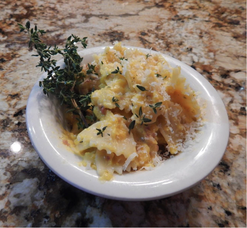 Thyme seasons the farfalle and butternut squash sauce in this Thanksgiving-inspired dish. Photo by Chloe Moino