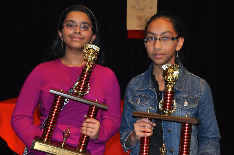 Spelling+bee+winner+Smrithi+Upadhyayula+%28left%29+and+runner+up+Yutika+Ineni+%28right%29+participated+in+the+CISD+spelling+bee+on+Jan.+7.%0APhoto+courtesy+Tamerah+Ringo%2C+CISD+Director+of+Communications+and+Public+Relations