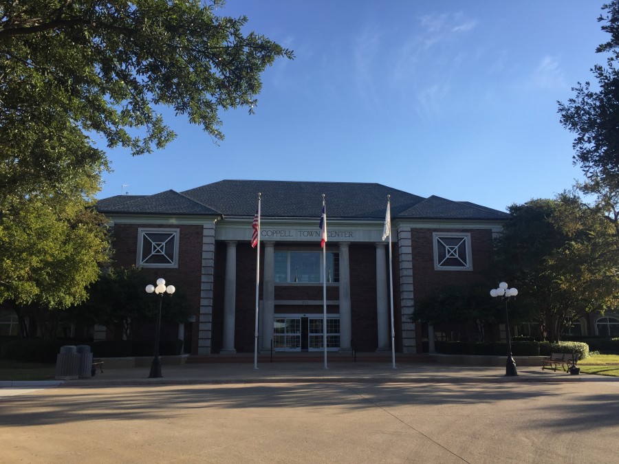 Coppell City Hall is located in Town Center next to the fire station and Coppell Community Garden. Many community events such as Music in the Plaza, Oak Fest, and the annual tree lighting are held in the Coppell Town Center Plaza behind City Hall. Photo by Kelly Monaghan.  