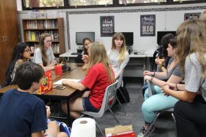 Members of Coppell High Schools gay straight alliance (GSA) club discuss the dress up days for an upcoming spirit week in celebration of the LGBT+ community at the GSA clubs meeting on Sept. 28. Although the meeting was led by the GSA clubs officers, senior president Renee LeGros and junior vice president Megan Bauer, the club encourages an open discussion among all members.