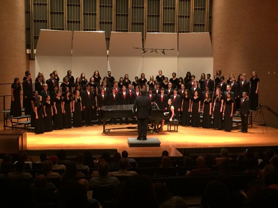 The Coppell High School A Cappella choir performs at UT Arlington on Oct. 6. The choir performed alongside the universitys own A Cappella choir. Photo courtesy CHS Choir Director Joshua Brown. 