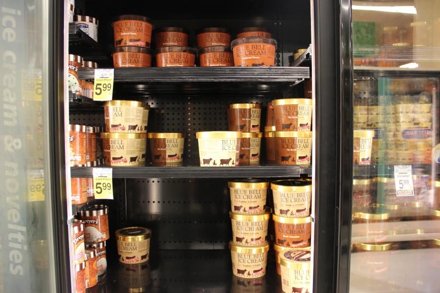 Blue Bell ice cream returns to the Dallas area the morning of Nov. 2. By the afternoon over half of the supply is already sold out in the Coppell Tom Thumb and in the evening many stores were sold out of all Blue Bell products. Photo by Kelly Monaghan.
