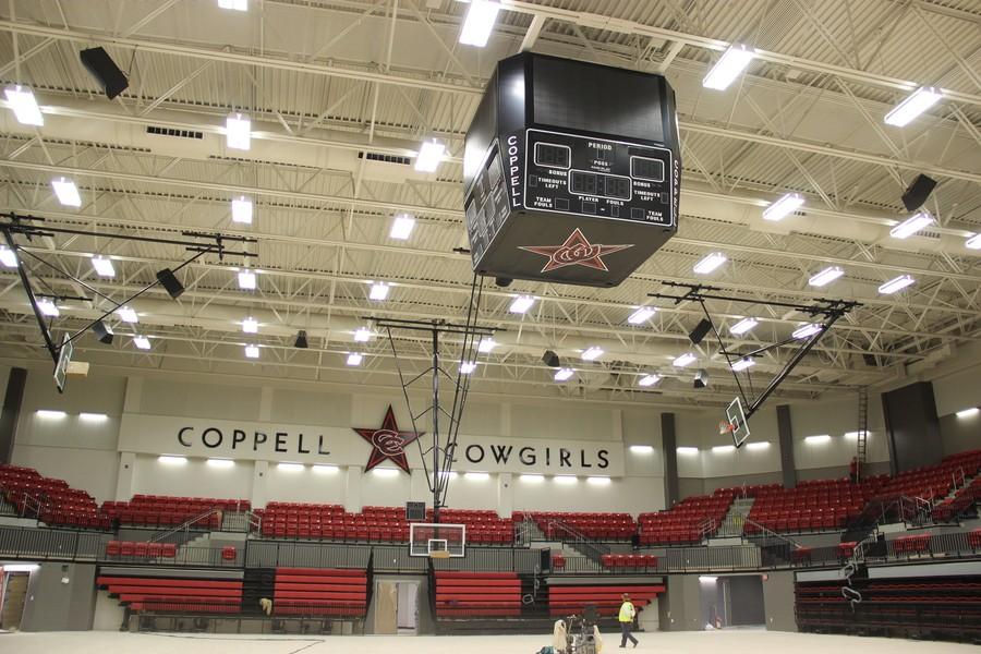 Coppell+High+Schools+new+arena%2C+complete+with+a+videoboard%2Fscoreboard%2C+seats+surrounding+the+entire+your+and+bucket+seats+on+the+upper+level%2C+is+nearing+completion.+The+arena+is+expected+to+be+finished+around+the+week+of+Feb.+5.+