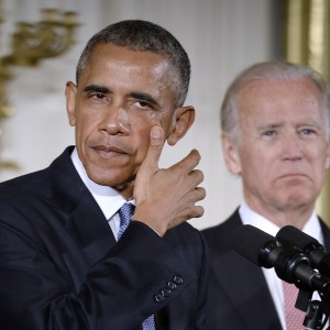 President Barack Obama cries during a press conference to announce executive actions intended to expand background checks for some firearm purchases and step up federal enforcement of the nation's gun laws in the East Room of the White House in Washington, D.C., on Tuesday, Jan. 5 2016. (Olivier Douliery/Abaca Press/TNS)