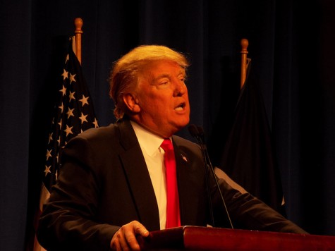 Donald Trump addressing supporters at his Fort Worth rally on Friday. Trump focused his speech on his ideas to "make America great again" while spending considerable time knocking down opponent Marco Rubio. Photo by Nicolas Henderson. 