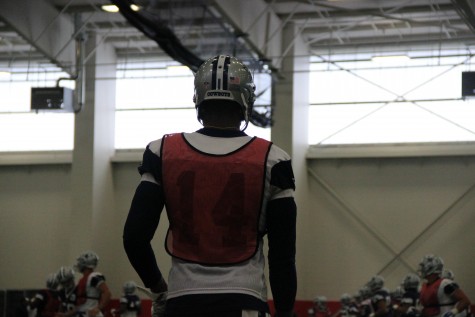 Dallas Cowboys receiver Rodney Smith looks on the team practice in October in the Coppell turf room. Photo by Mallory Munoz.