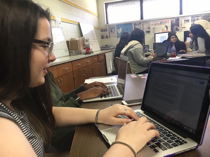 Sophomore staff member Elena Gillis does research for an upcoming story on Wednesday Feb 24.