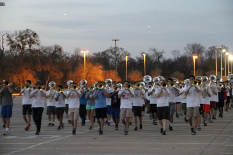 Coppell High School Band prepares for an upcoming show on Feb. 29. The band practices Monday and Friday after school before going to the 15th annual Saint Patrick’s Day parade in London. 