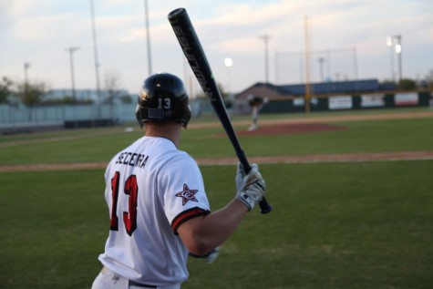 Junior Designated Hitter Trey Beccera warms up in before the first inning of Coppell's 1-0 victory over Southlake Carrol. Becerra did not have a hit in the Cowboys' win. 