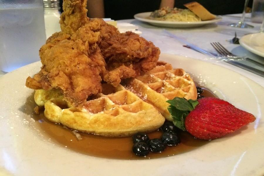 Fried Chicken with berries and a homeade waffle. 