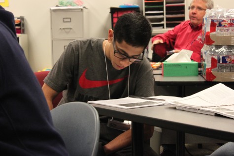 Senior Shashwath Murthy studies diligently during the days leading up to the state competition. The team travelled to Denton Feb. 27 and placed second place behind Highland Park. Photo courtesy Jessica Melville. 