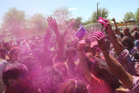 Holi celebrators dance to “Balam Pichkari”, a famous Bollywood song from the movie Yeh Jawaani Hai Deewani. In the movie the song is played during a Holi celebration and was repeated several times during the the festival at the DFW Hindu Temple on Sunday. 