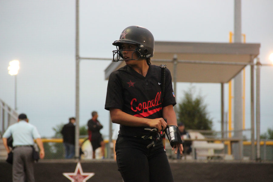 Senior rightfielder Julia Sircar prepares to get into the batters box to hit in the first inning. The Cowgirls would fall to Richland 13-11. 