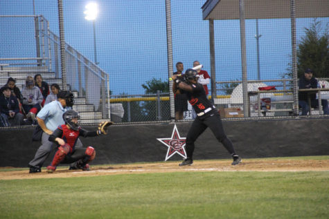 Senior first baseman Autumn Redmon gets ready to swing in the third inning of last night's 13-11 loss to the Lady Rebels. Redmon went 3-for-4 with two singles and a double. Photo by Ale Ceniceros.