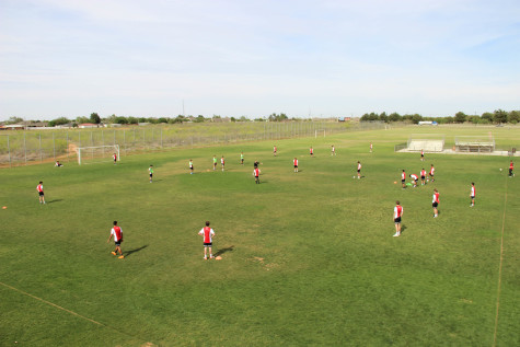 The Cowboys soccer team practices at Midland’s Audrey Gill Sports Complex on Thursday, April 7. In the practice, Coppell ran several drills in preparation for Friday’s game against El Paso Socorro.