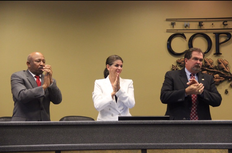 Coppell City Council members (left to right) Marvin Franklin, Nancy Yingling, and Mayor Pro Tem Gary Roden.