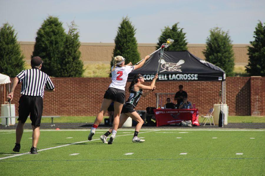 Coppell High School senior attacker Morgan Widner catches the ball during the first half of the game. Coppell defeated Cedar Park, 20-2, on Saturday at Coppell Middle School North in the state quarterfinals.  
