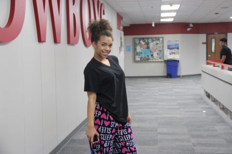 Coppell High School sophomore Neveah Johnson dresses in her favorite PJ’s that read “I love sleep” on Monday for pajama day. Both students and teachers were encouraged to participate in all of the spirit days to show their enthusiasm for spirit week at CHS.