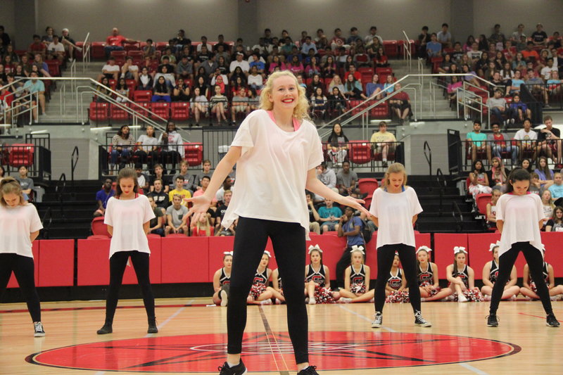 Coppell+High+School+senior+Lariette+captain+Adrienne+Allen+opens+the+senior+Lariette+senior+dance+last+Friday+at+the+pep+rally+in+the+arena.+Each+group+of+fall+sport+seniors+put+on+a+performance+at+the+senior+pep+rally.+Photo+by+Hannah+Tucker.
