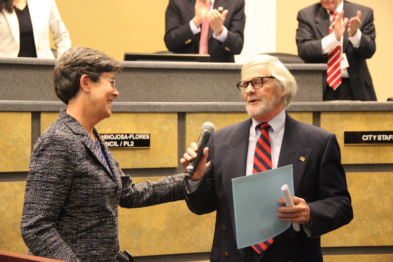 

Coppell Mayor Karen Hunt gets approval from the City Council to name Jan. 24 Gary Sieb Appreciation Day last Tuesday at City Hall. Sieb is a 27-year tenured city contractor for Coppell. Photo by Hannah Tucker.