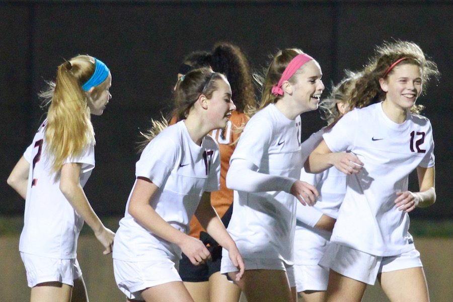After+Coppell+High+School+junior+midfielder+Ty+Runnels+scored+a+goal%2C+the+Cowgirls+celebrate+the+4-0+lead+against+W.T.+White+at+Buddy+Echols+Field.+By+the+end+of+Friday+night%E2%80%99s+match%2C+the+Coppell+Cowgirls+claimed+a+5-0+victory+over+the+W.T.+White+Longhorns.