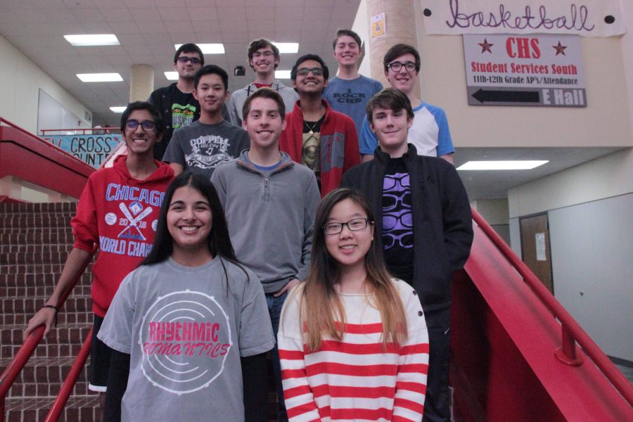 (From left to right) Top row: senior Bilal Haque (bass clarinet), junior Jonah Gordon (tenor saxophone), senior Kyle Whiting (Eb clarinet). Third Row: freshman Andrew Tao (percussion), junior Mihir Chadaga (english horn), senior John Bishop (percussion). Second Row: junior Ishan Vengurlekar (trumpet), junior Grant Knippa (trumpet), sophomore Trevor Holmes (Trumpet).Front Row: junior Ashna Pathan (clarinet) and senior Seoyon Lee (flute). These band members are preparing to travel to San Antonio for the Texas Music Educators Association (TMEA) Convention on Feb. 8-11. Each of them placed high enough to move on from the last round of the TMEA All State Process. Photo by Amelia Vanyo.