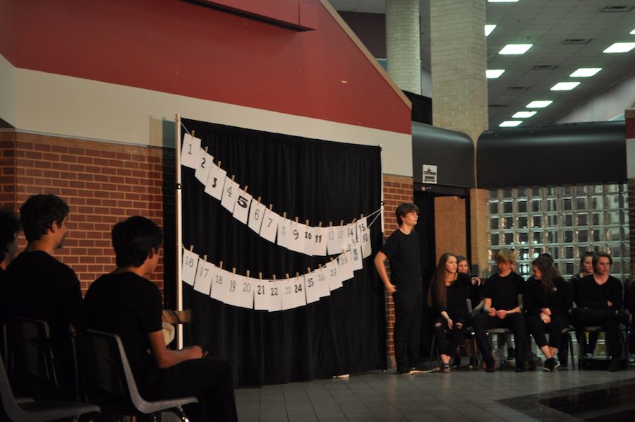 Coppell High School’s Broadway Bound theater class waits for its show, “30 Plays in 60 Minutes”, to start on Friday night in the CHS commons. The show is a mixture of skit comedy and improvisation in which the class performs 30 skits in one hour. Photo by Lili Lomas. 
