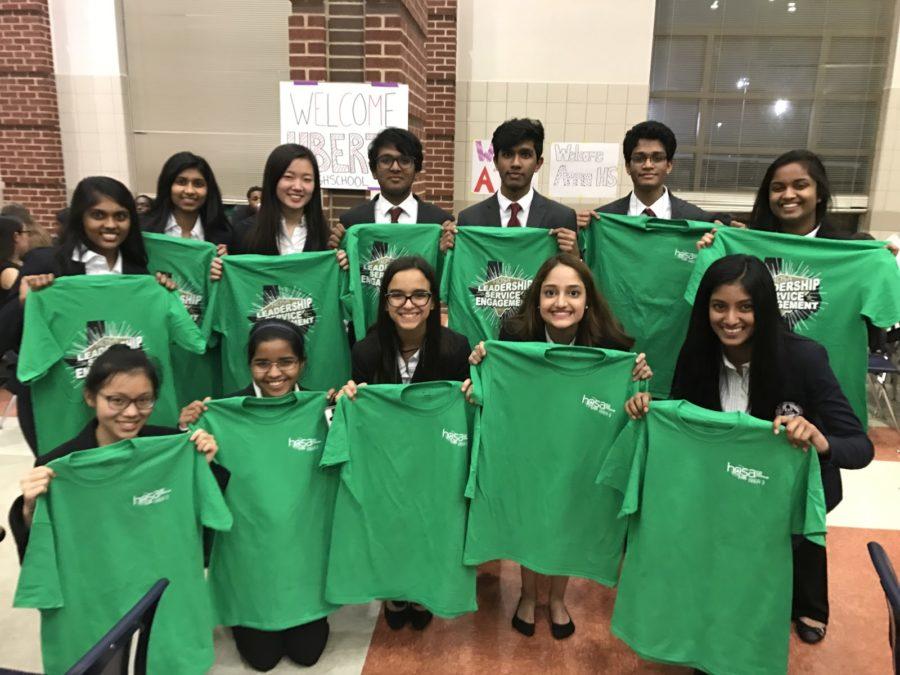 Health Occupational Students of America (HOSA) members stand with their T-shirts at the area competition on Feb. 17 and 18 at Centennial High School Frisco. 93 Coppell High School students participated and around 20 advanced to the state competition, which will be held in Corpus Christi from March 31 to April 1.