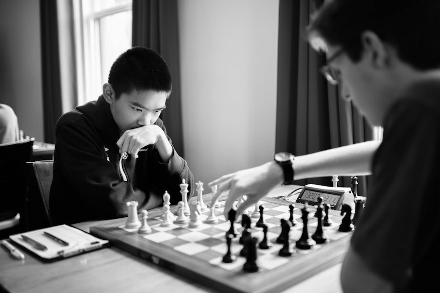 Former Coppell Middle School North student Jeffery Xiong studies the board and calculates his next move at the 2016 U.S. Junior which he won. Xiong is competing in the 2017 U.S. Chess Championship from March 27 -April 10 in St. Louis.  Courtesy of the Saint Louis Chess Club.