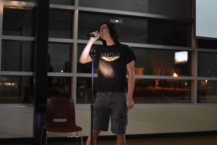 Coppell resident Jay Fontenot sings passionately on Feb. 10 Cozby Library and Community Commons. The Library will be hosting open mic nights the second Wednesday of every month where any resident can come and show their talents to the Coppell community.