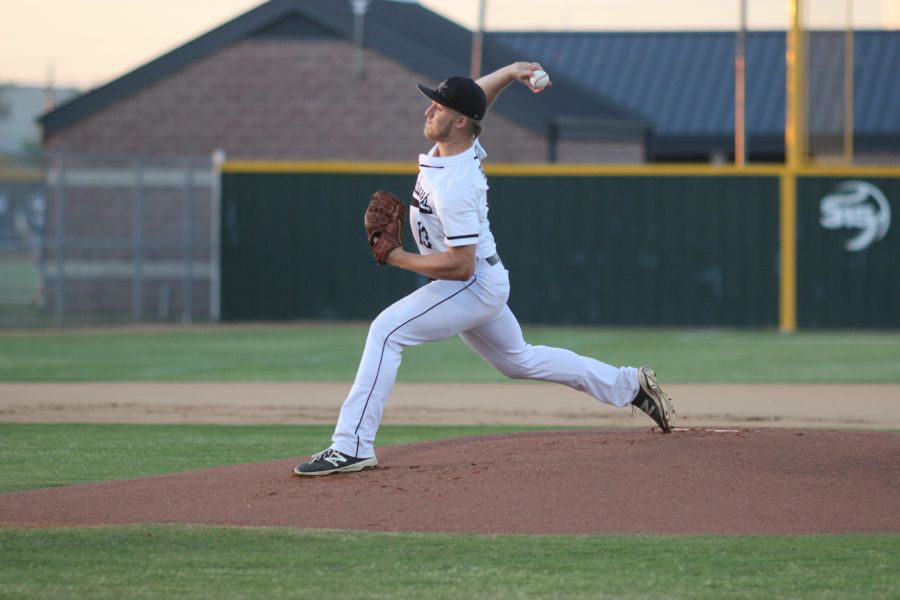 Coppell High School senior Trey Beccera pitches during the first inning of the game against Lake Highlands on Friday night. Coppell won 14-1 at the Coppell Baseball Complex.