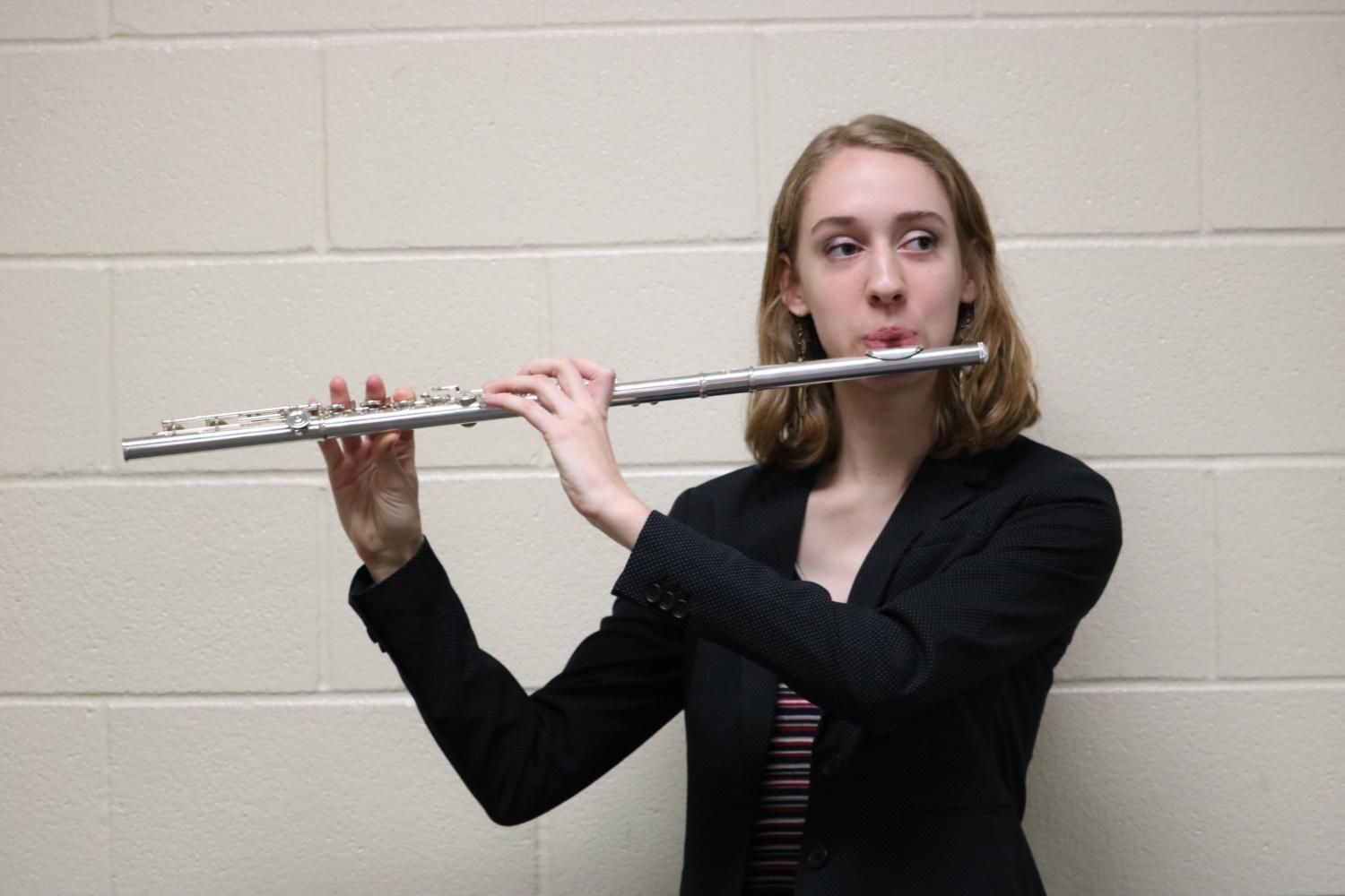 Coppell High School freshman Alice Alford plays her flute during first period band. Alford will be the youngest drum major for the 2017-18 school year. Photo by Amelia Vanyo.