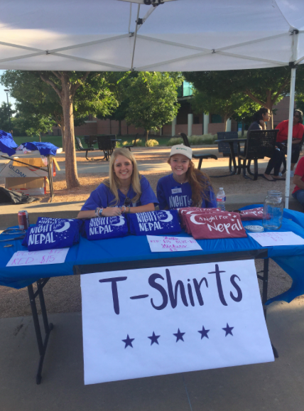 Night For Nepals fundraiser took place at Town Center Elementary last Saturday evening. Coppell High School  juniors Avery Zaves and Kristen Lason wore their Night Nepal shirts during the fundraiser as they were in charge of the T-shirt booths.