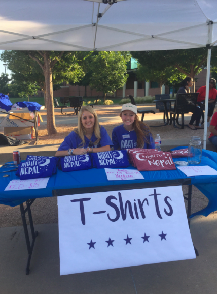 Night For Nepal's fundraiser took place at Town Center Elementary last Saturday evening. Coppell High School  juniors Avery Zaves and Kristen Lason wore their Night Nepal shirts during the fundraiser as they were in charge of the T-shirt booths.